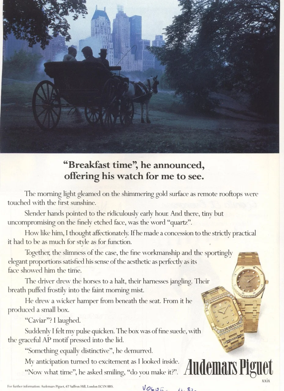 Period Audemars Piguet magazine advertisement for a quartz Royal Oak